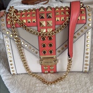 Michael Kors Pink and White Geometric Shoulder Bag